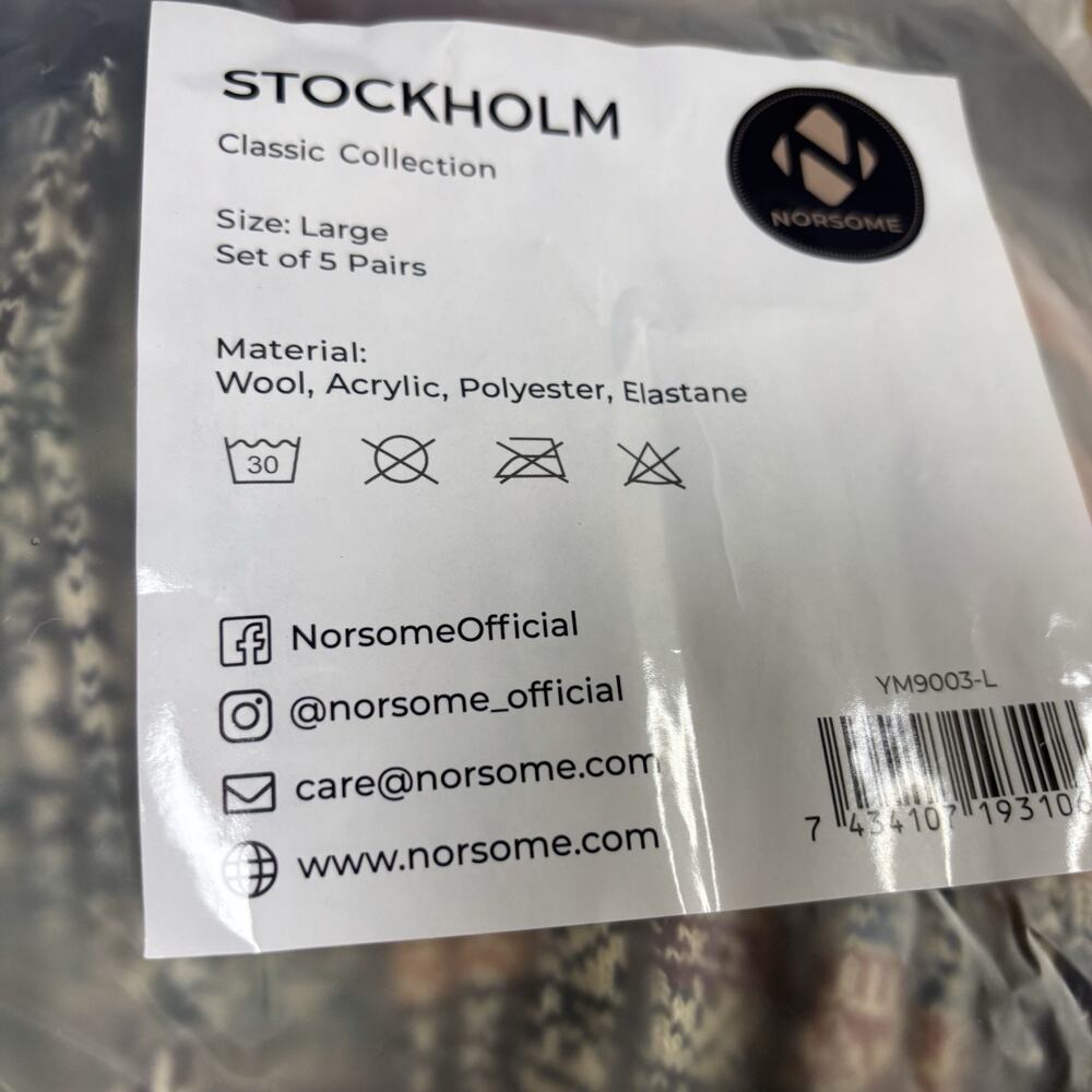 NWT 5-Pack NORSOME Stockholm Classic Collection Wool Blend Socks Large Winter - Picture 4 of 5